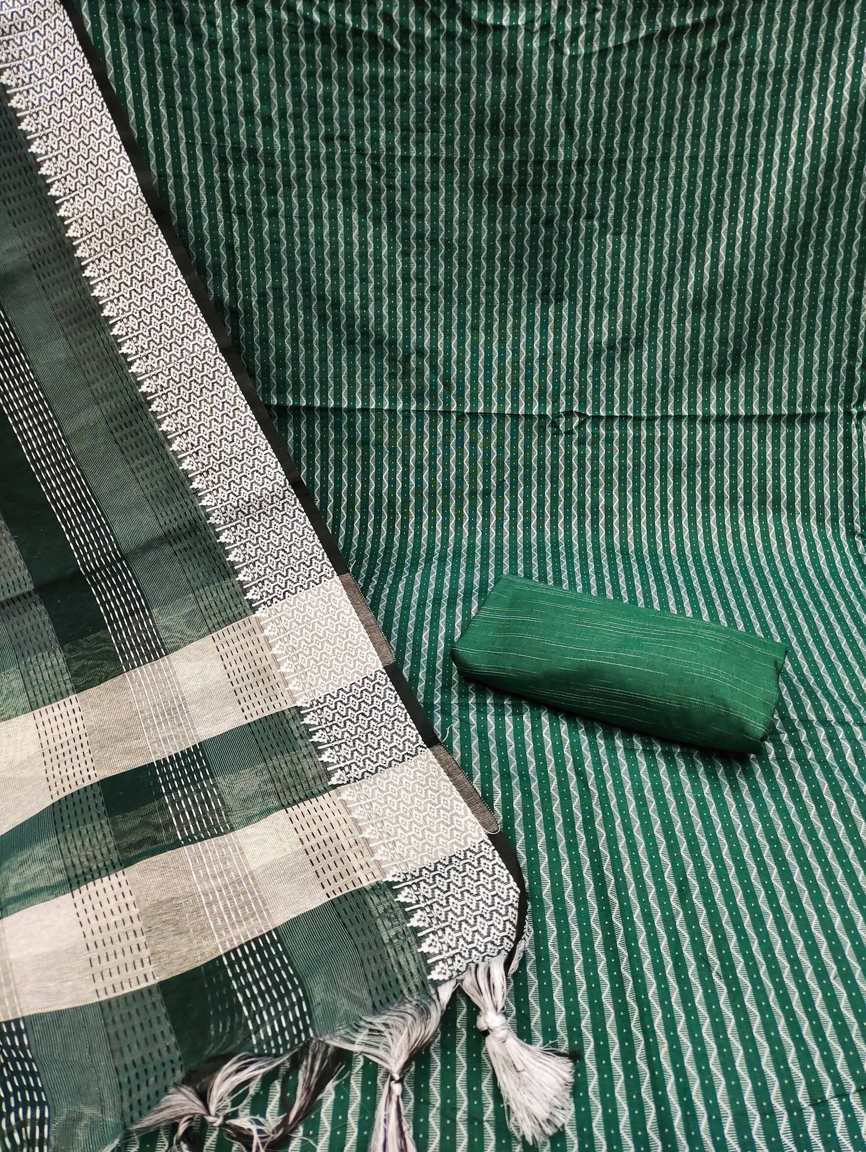 Green Cotton Jacquard Woven Unstitched Dress Material - Amara