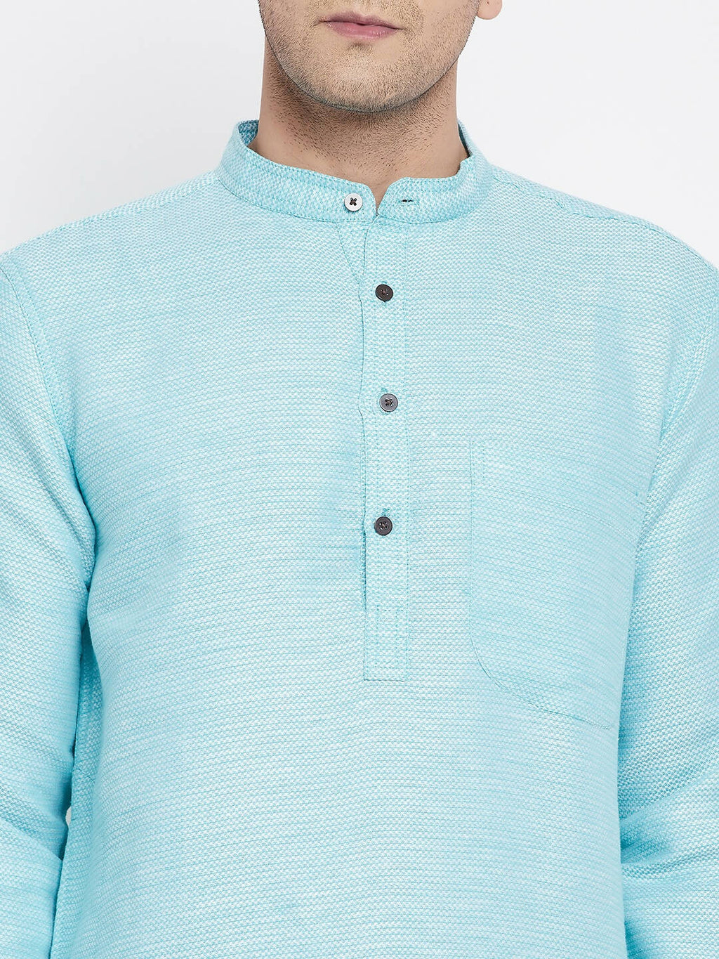 Even Apparels Blue Rayon Men's Kurta With Band Collar