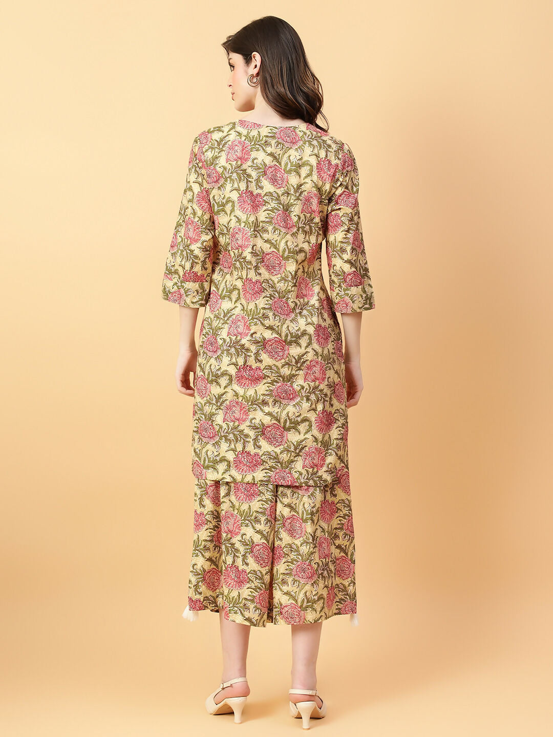 Joban Fashion Beige Cotton Printed & Hand Work Co-ord Set