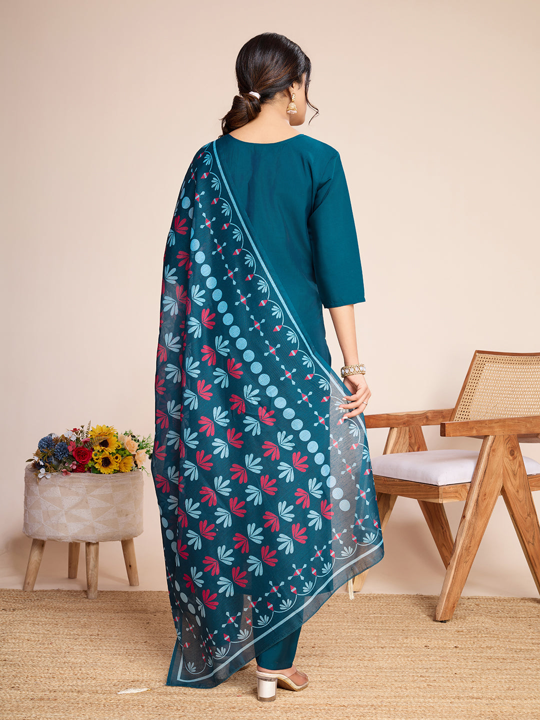 Lorenvalley Rama Chanderi Roman Silk Embroidered with Mirror Work Kurta Set