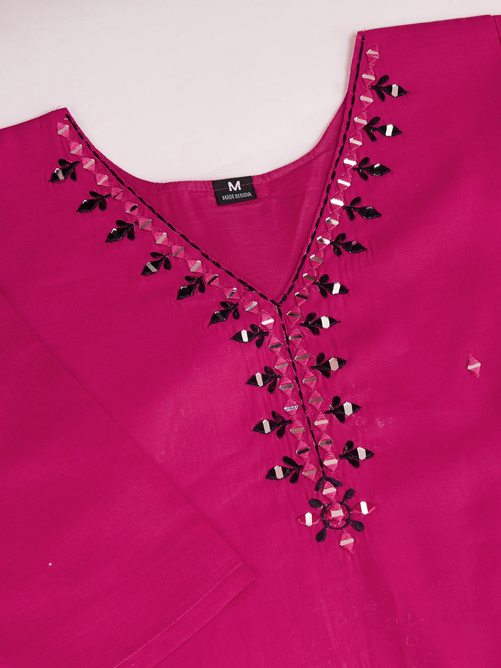 Lorenvalley Magenta Chanderi Roman Silk Embroidered with Mirror Work Kurta Set