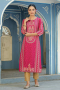 Juniper Women's Fuchsia Rayon Staple Placement Printed A-Line Kurta