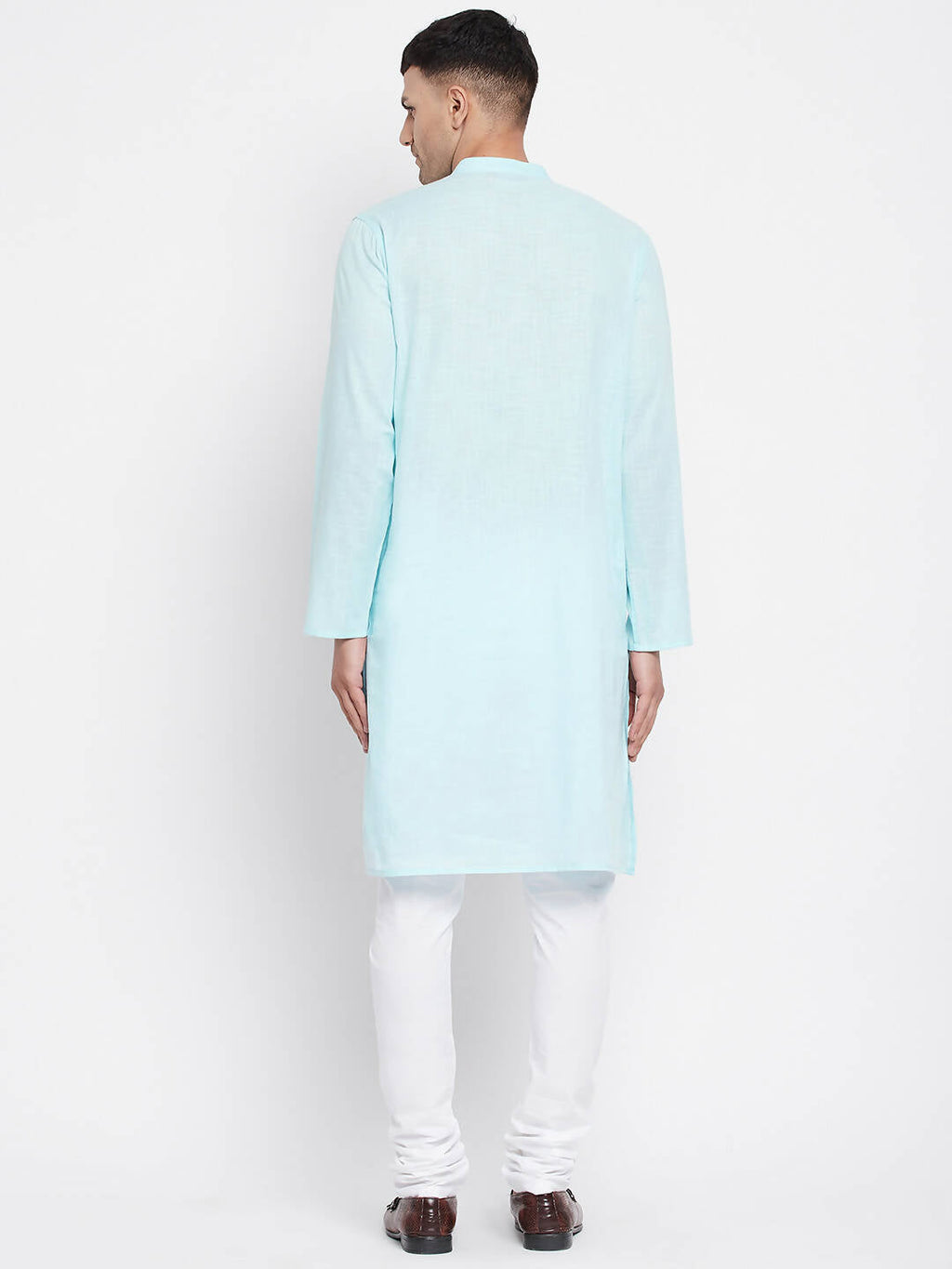 Even Apparels Pure Cotton Blue Color Men's Kurta With Band Collar