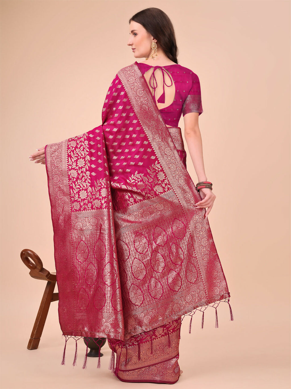 Shree Shyam Fashion Lichi Silk Magenta Saree