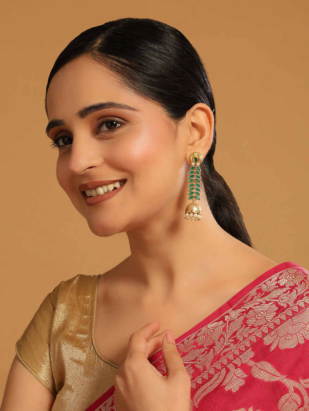 Nuyug 22K Gold Plated Green Fern Earrings