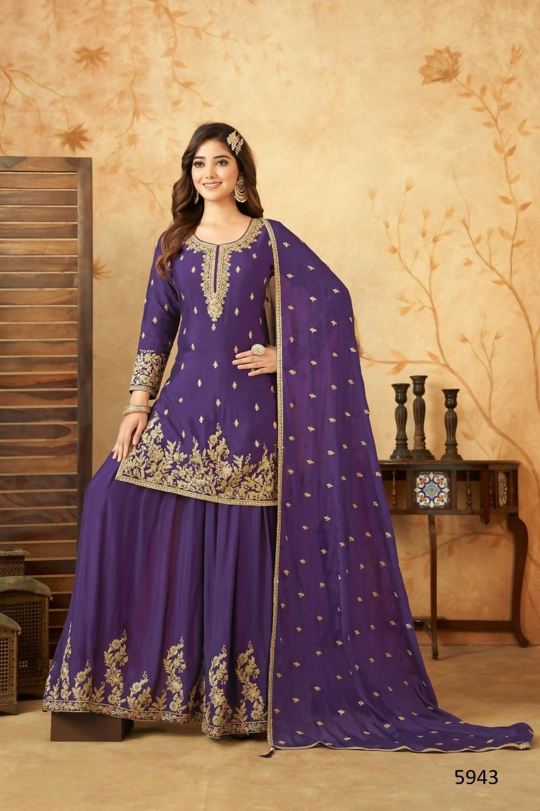 Joban Fashion Chinon Silk Purple Color Kurta Set
