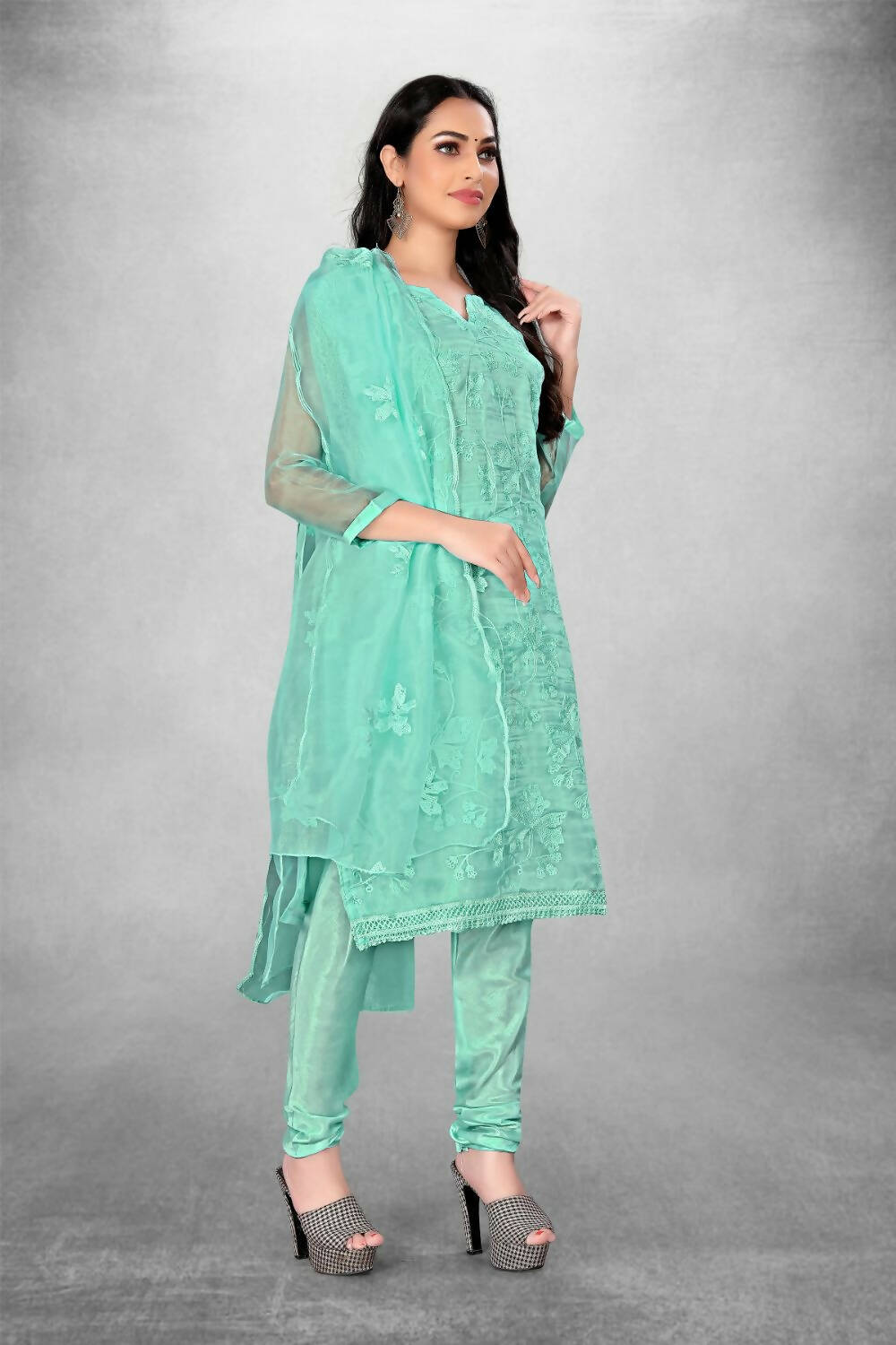 Sky Blue Heavy Organza Silk Embroidered Unstitched Dress Material - Amara
