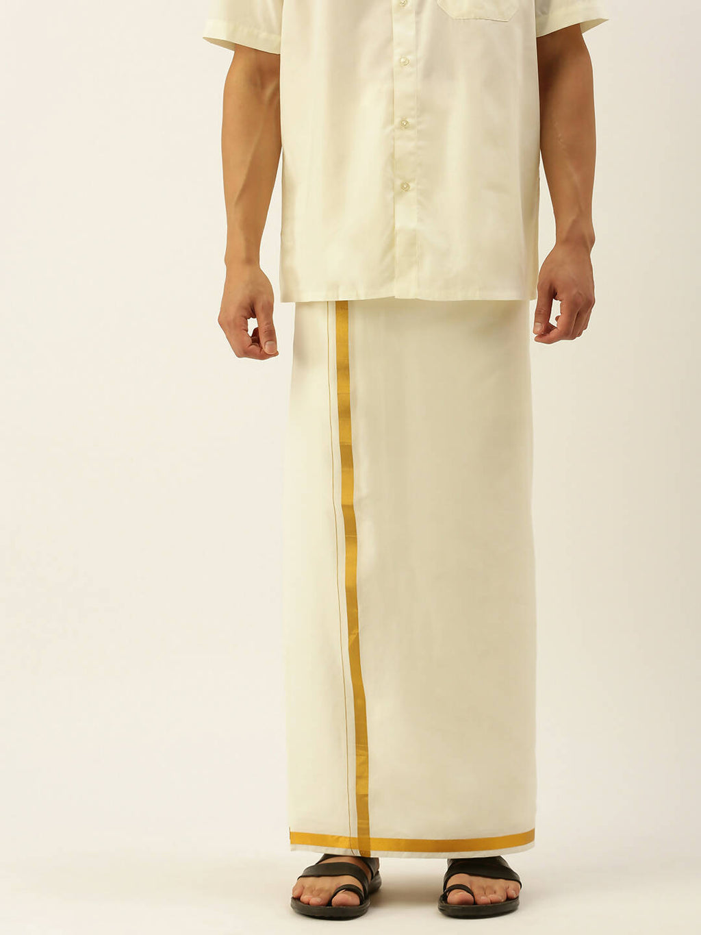 Ramraj Cotton Mens 1/2" Pure Cotton Dhoti Comes With Dhoti And Towel Set - Cream