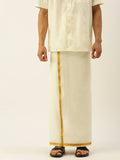 Ramraj Cotton Mens 1/2" Pure Cotton Dhoti Comes With Dhoti And Towel Set - Cream
