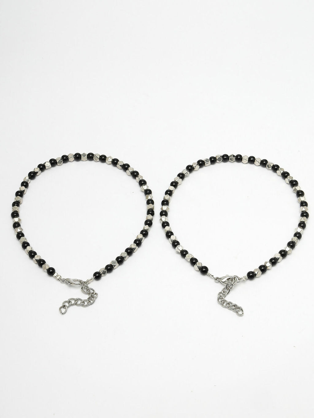 NVR Women's Evil Eye Black & Silver Anklets