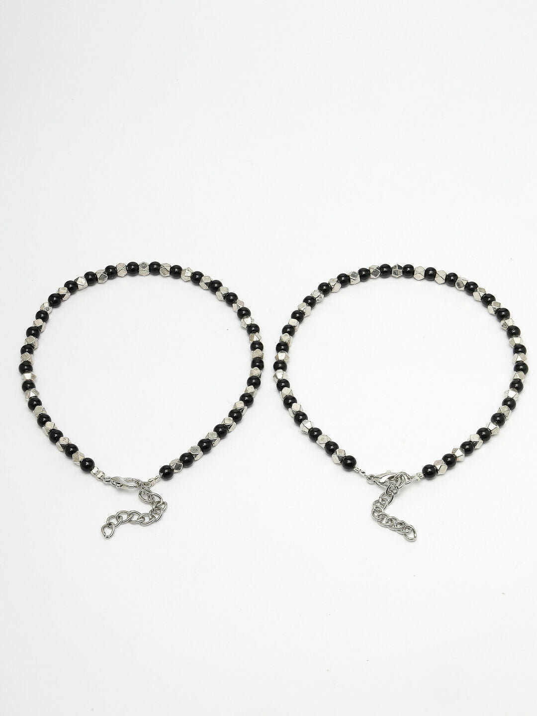 NVR Women's Evil Eye Black & Silver Anklets