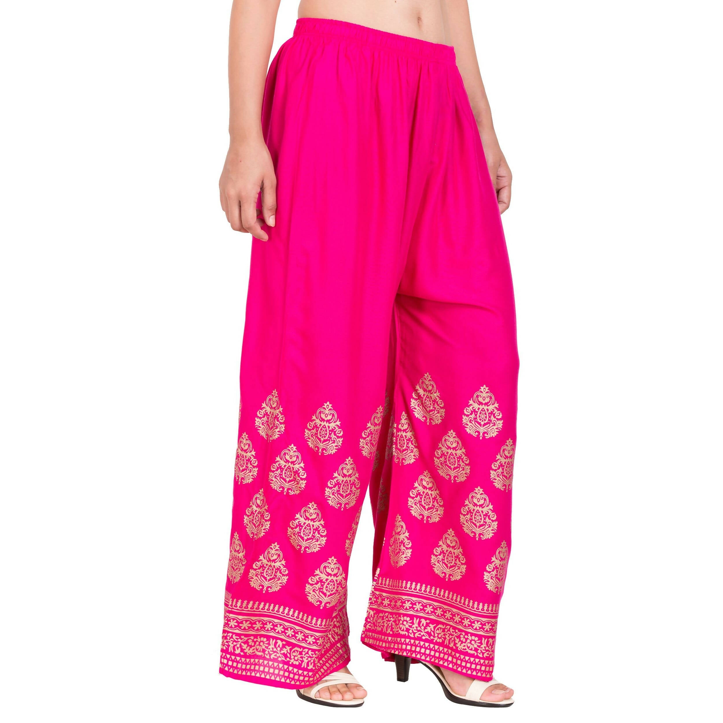 PAVONINE Rani Color Golden Printed Rayon Fabric Sharara For Women & Girls
