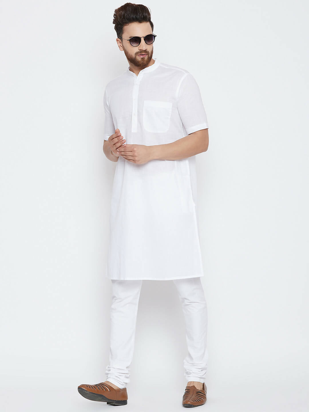 Even Apparels White Color Pure Cotton Men's Kurta With Band Collar