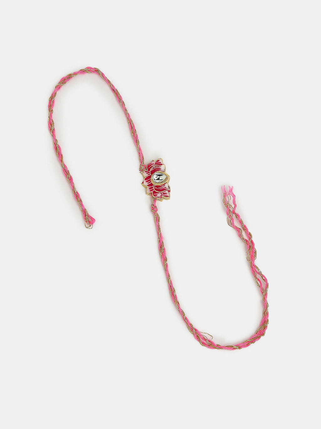 NVR Women & Men Set of 2 Pink Lotus Shape Kundan Stone-Studded & Beaded Bhaiya Bhabhi Rakhi With Roli Chawal