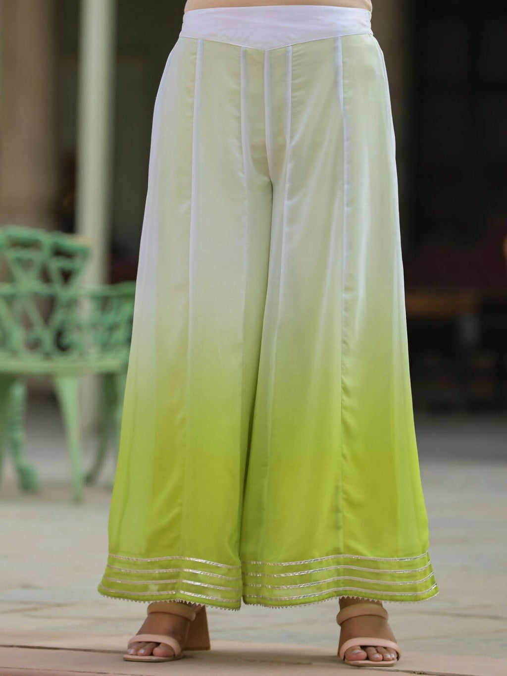 Juniper Women Green Georgette Embroidered Kurta, Palazzo and Dupatta Set