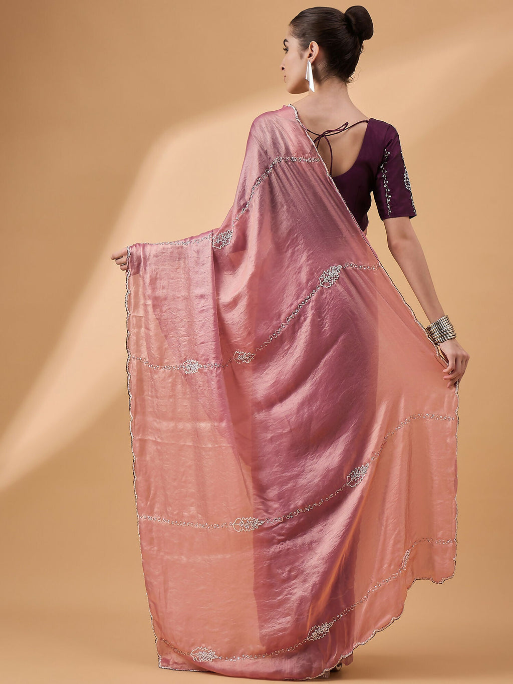 Pink Muslin Embroidered Saree with Unstitched Blouse Piece - Satya