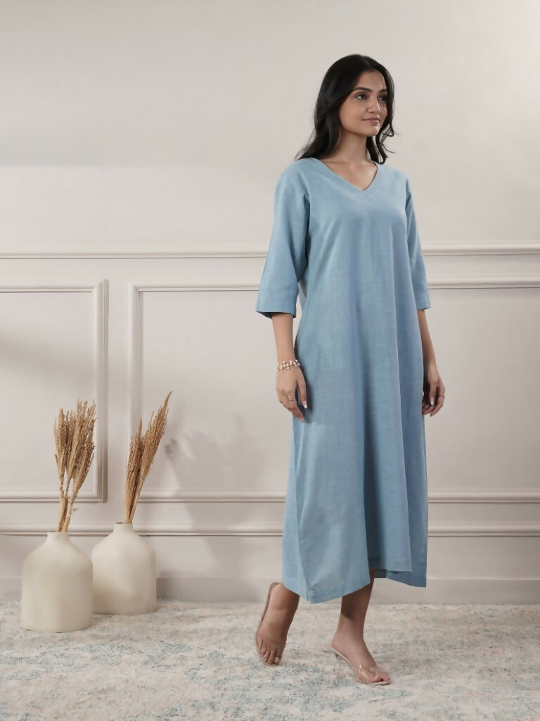 Joban Fashion Women's Smoke Blue V-Neck Dress