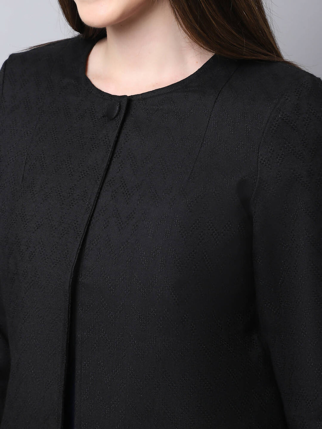 Even Apparels Black 100% Viscose Open Front Statement Women's Jacket