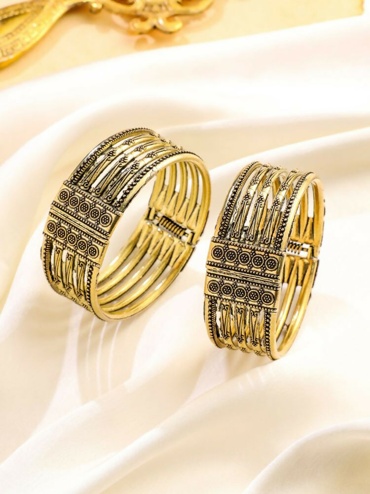 NVR Women Set of 2 Gold-Polished Oxidised Bangles