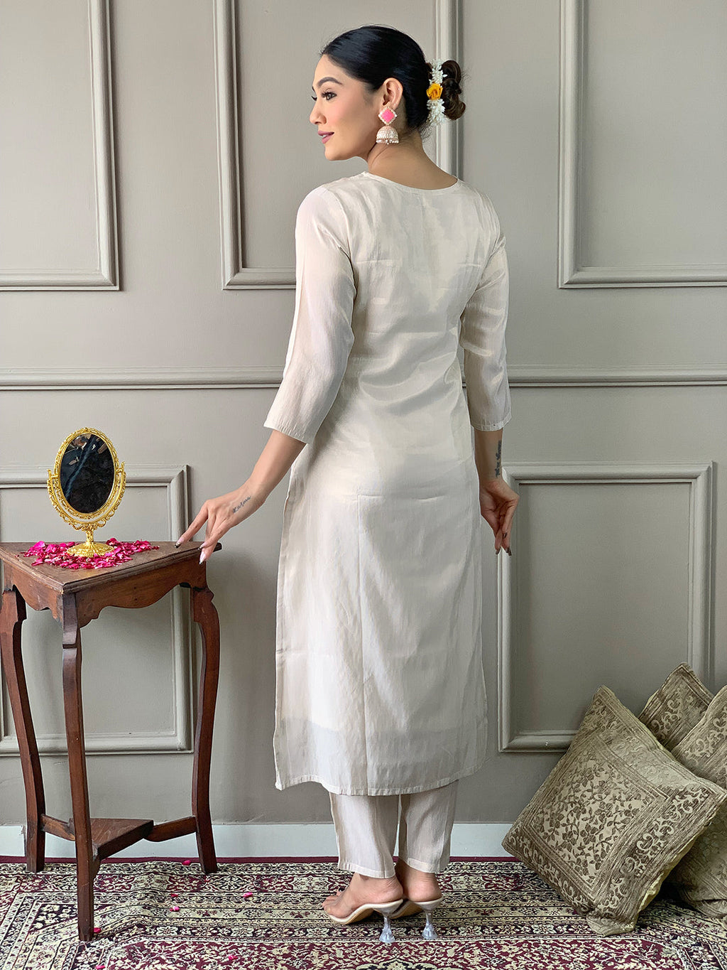 Teeya Creation Chiku Colour Viscose Simar Embroidery Work Fully Stitched Kurti Set