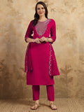 Teeya Creation Rani Colour Viscose Chanderi Embroidery Work Fully Stitched Kurti Set