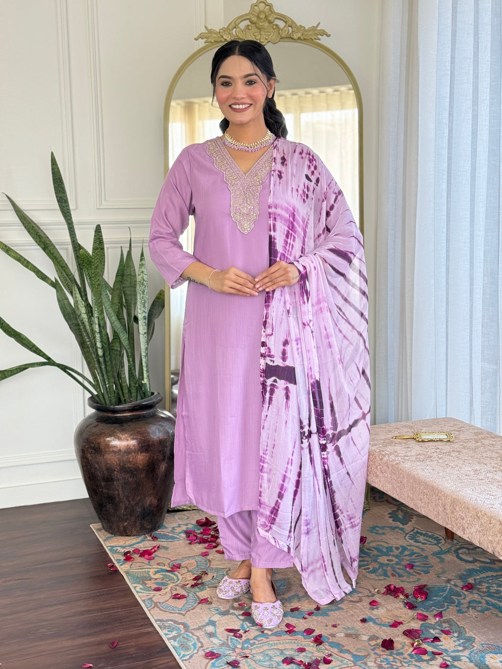 Teeya Creation Baby Pink Colour Viscose Slub Embroidery Work Fully Stitched Kurti Set