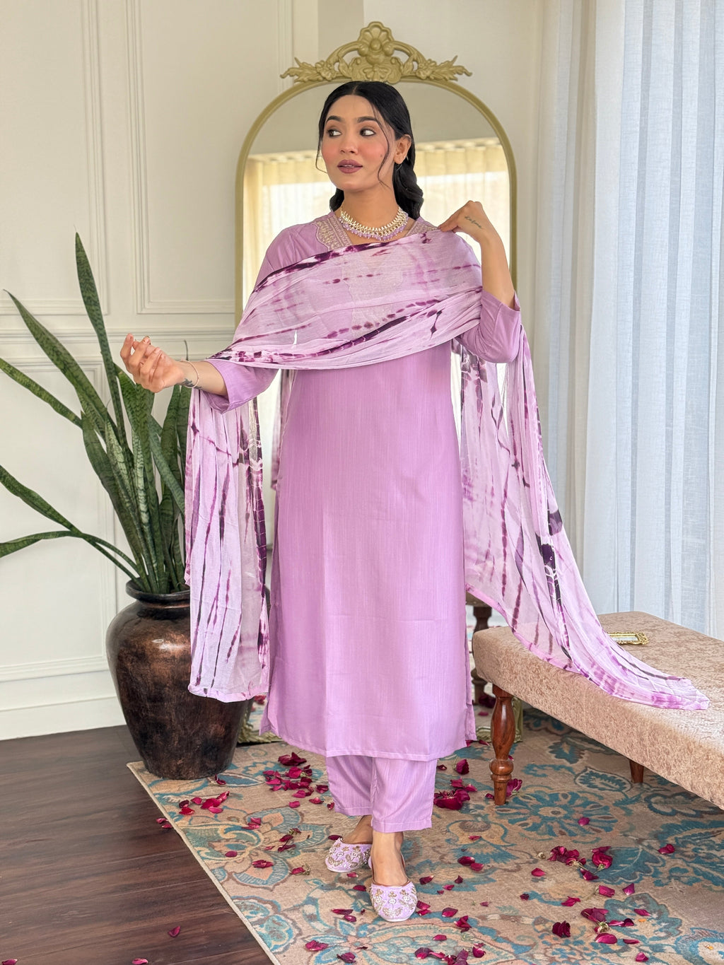 Teeya Creation Baby Pink Colour Viscose Slub Embroidery Work Fully Stitched Kurti Set