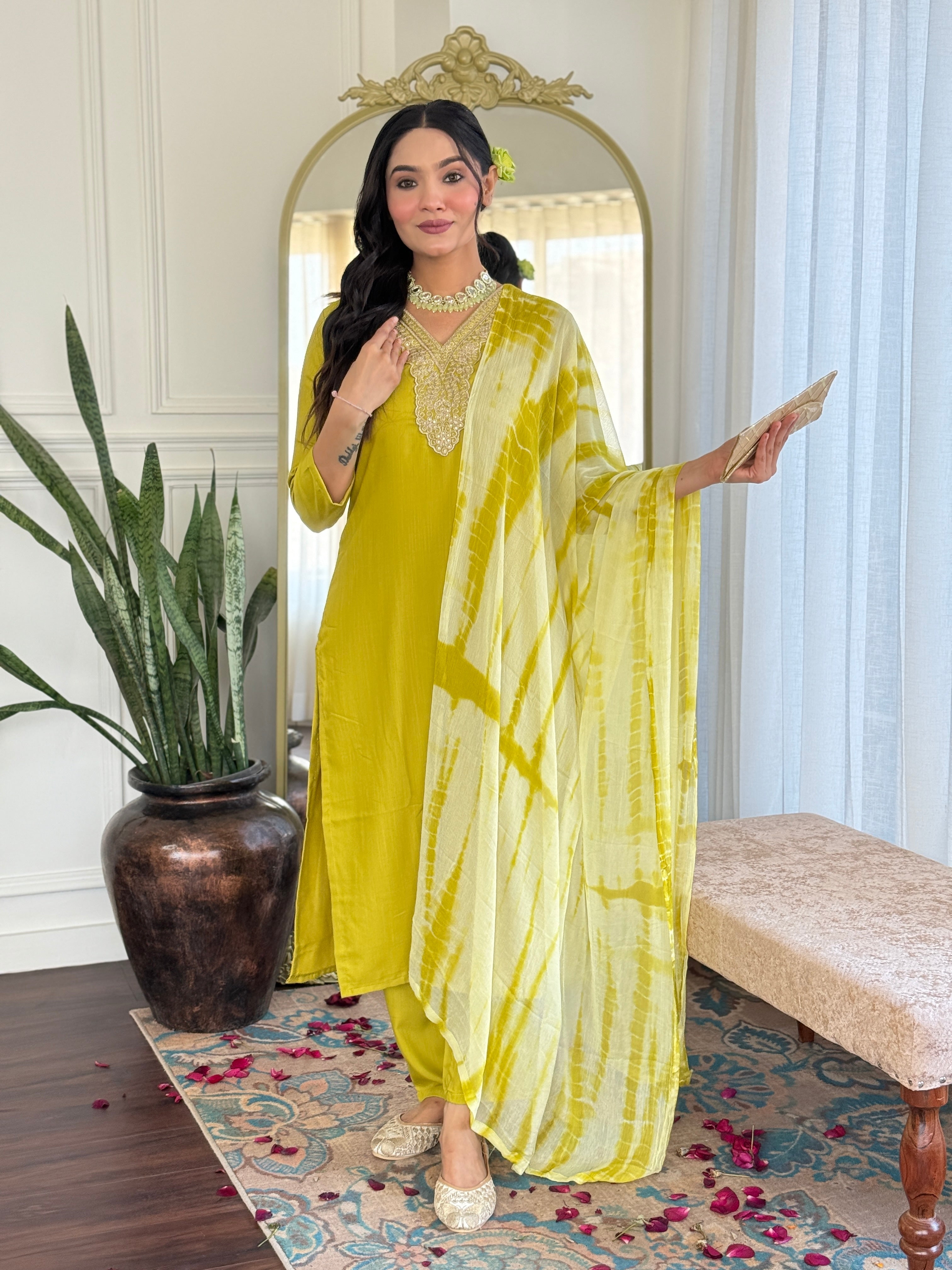 Teeya Creation Liril Colour Viscose Slub Embroidery Work Fully Stitched Kurti Set