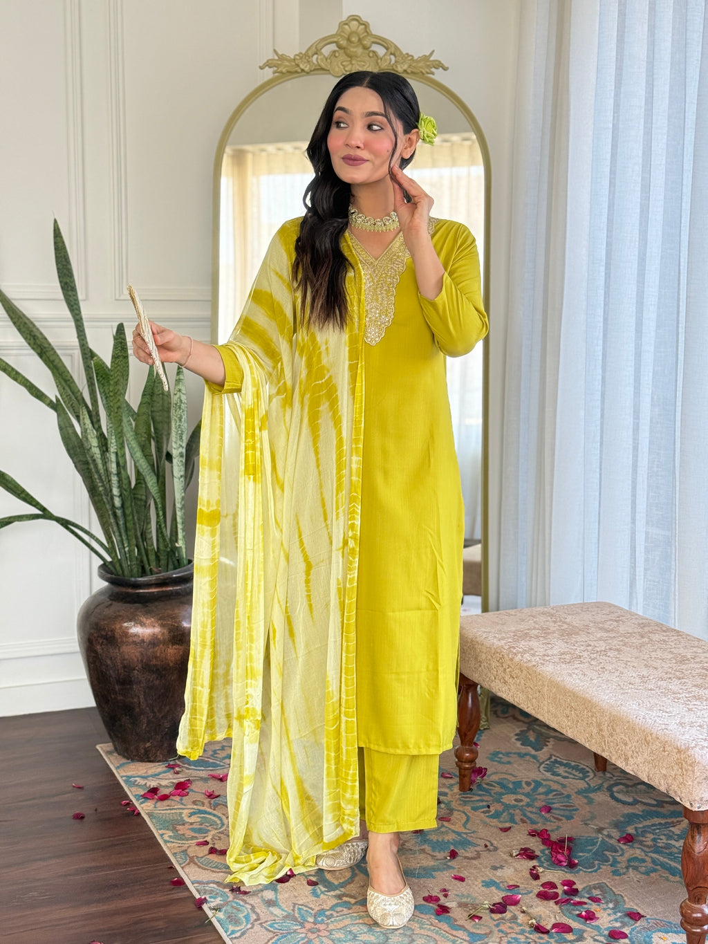 Teeya Creation Liril Colour Viscose Slub Embroidery Work Fully Stitched Kurti Set