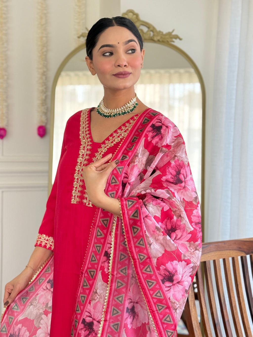 Teeya Creation Rani Colour Viscose Slub Embroidery Work Fully Stitched Kurti Set
