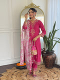 Teeya Creation Rani Color Viscose Rayon Embroidery Work Fully Stitched Kurti Set