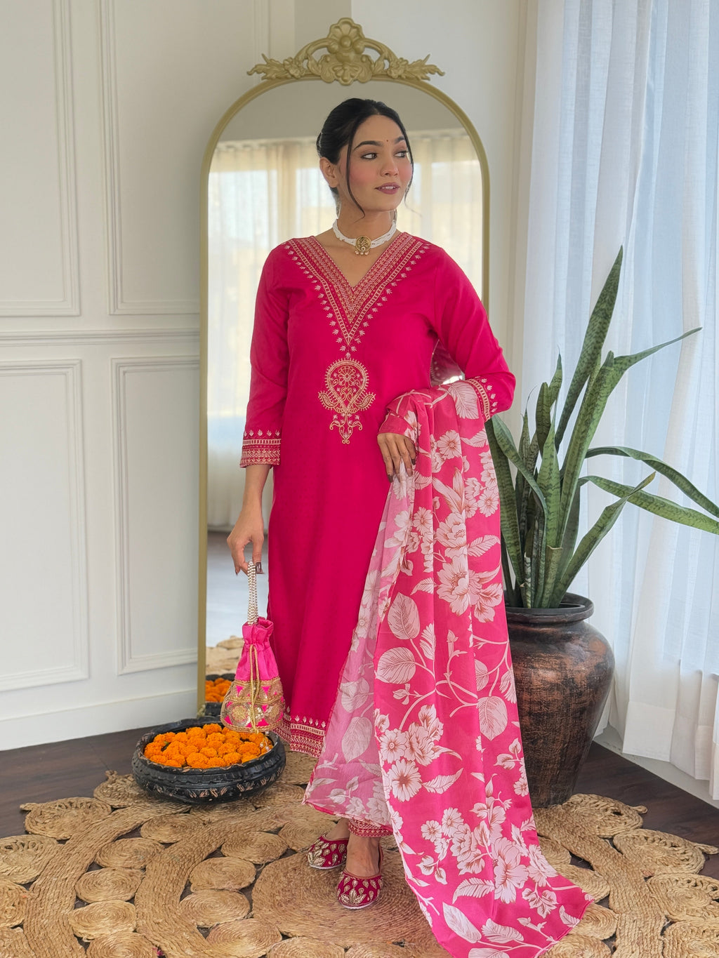 Teeya Creation Rani Color Viscose Rayon Embroidery Work Fully Stitched Kurti Set