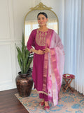 Teeya Creation Wine Color Viscose Rayon Embroidery Work Fully Stitched Kurti Set