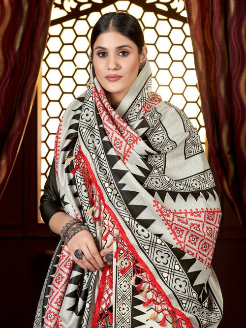 Aayaa Designer Winter Collection Printed Saree With Shawl - Multi Color