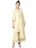 Ahalyaa Cream Crepe Glitter Print Kurta Sharara Set With Dupatta