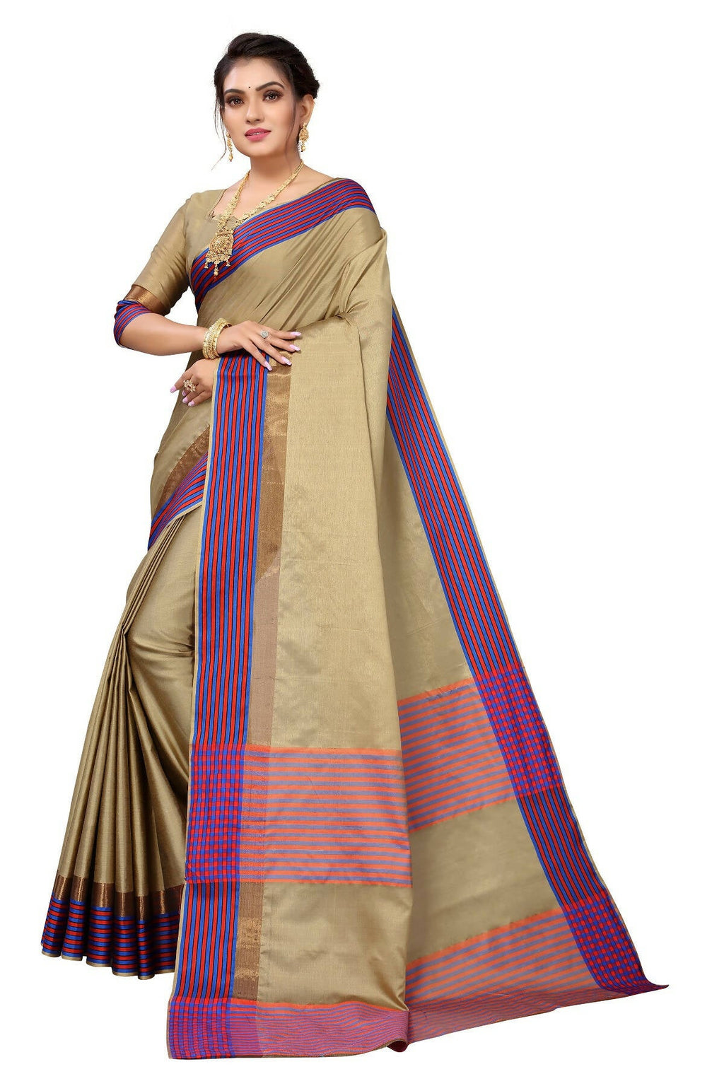 Vamika Ethnic Fire Brown Cotton Silk Saree