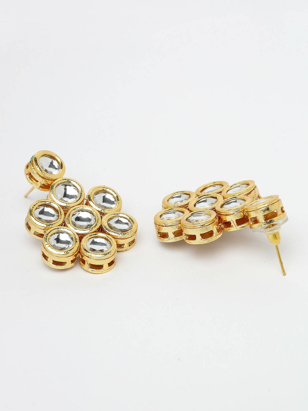 NVR Women's Gold-Polished Kundan 2 Layered Handcrafted Jewellery Sets With Drop Earrings