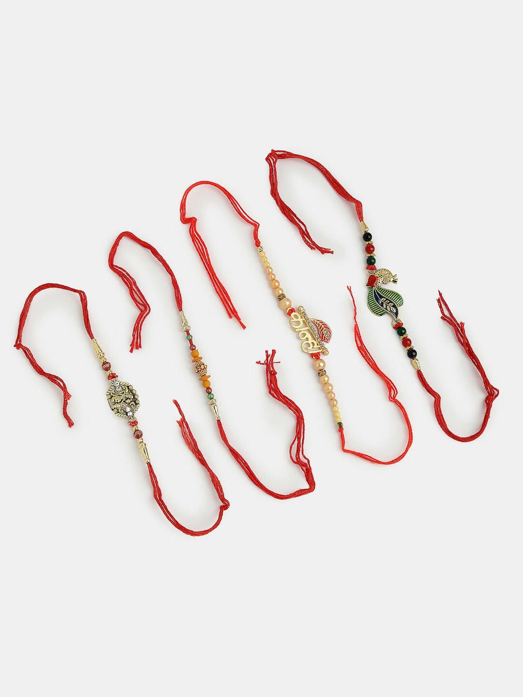 NVR Men Set of 4 Multicolor Radha Krishna & Peacock Design Rakhi With Roli Chawal