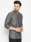 Even Apparels Grey Color Pure Cotton Short Men's Beautiful Kurta With Band Collar