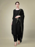 Jyoti Fashion Women's Black Cotton Blend Embroidery & Sequence work Kurta with Trouser & Dupatta