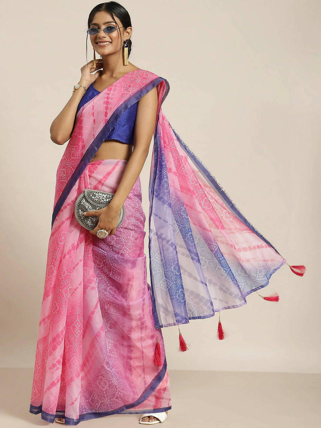 Purple Organza Printed Saree With Blouse Piece - Nivaa