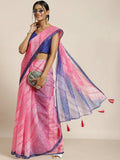 Purple Organza Printed Saree With Blouse Piece - Nivaa