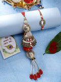 NVR Women & Men Set of 2 Gold & Red Kundan-Studded Bhaiya Bhabhi Rakhi With Roli Chawal