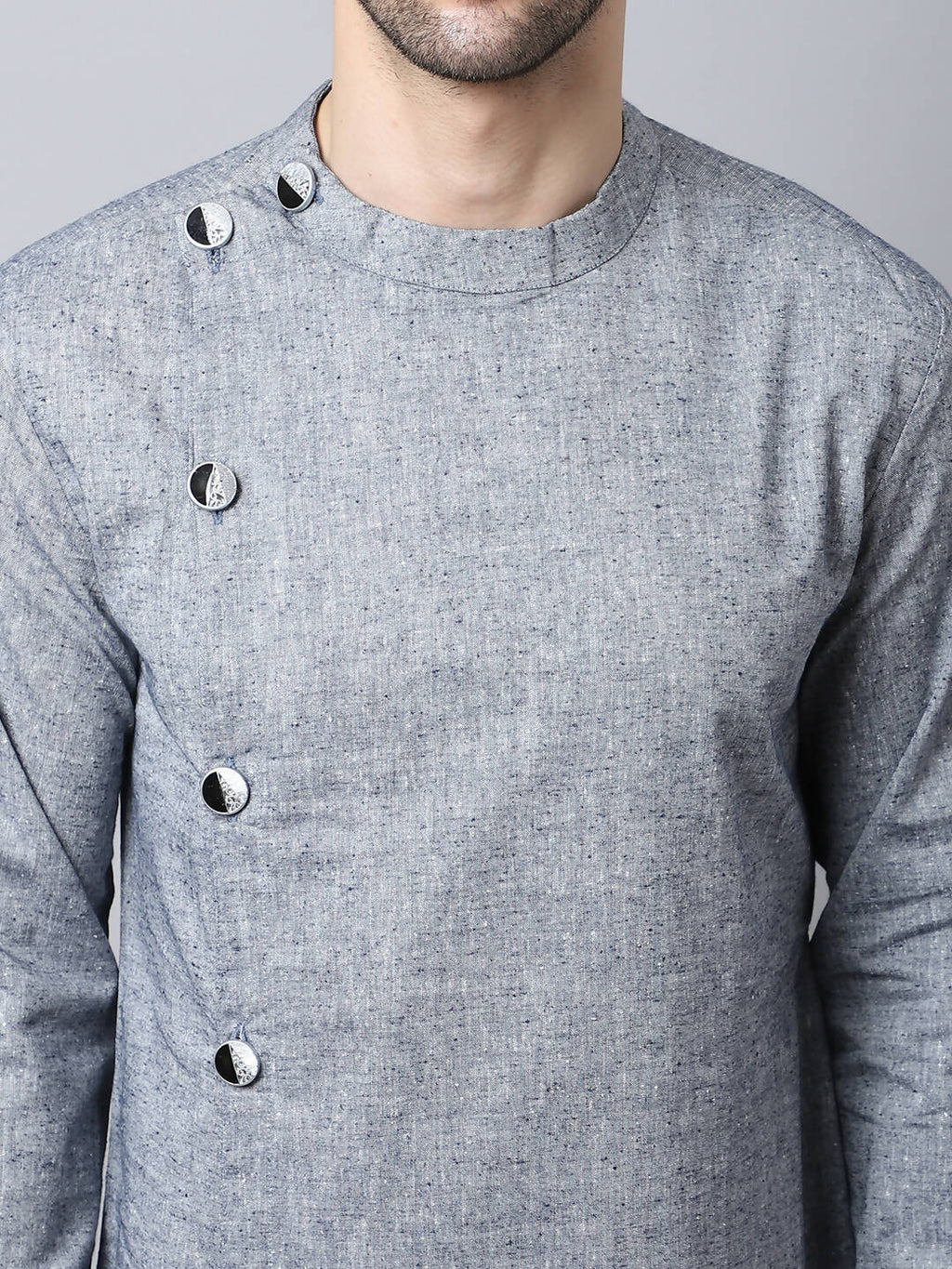 Even Apparels Grey Pure Cotton Sherwani Men's Kurta With Asymetrical Cut