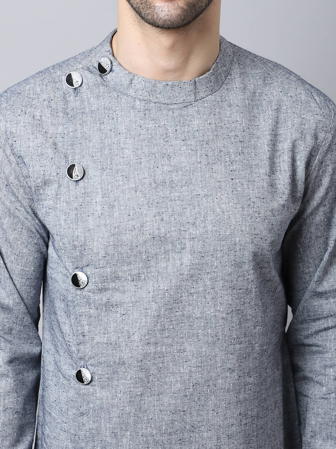 Even Apparels Grey Pure Cotton Sherwani Men's Kurta With Asymetrical Cut