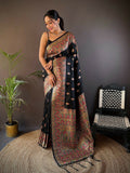 Joban Fashion Black Meena Weaves Pashmina Sarees