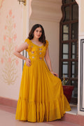 Joban Fashion Yellow Georgette Sequence Embroidery Work Gown