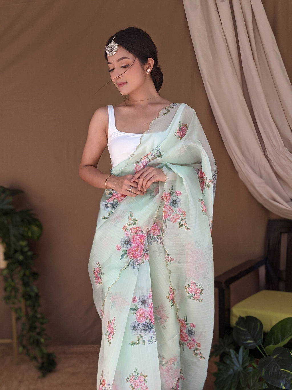 Vamsee Khadi Khatali Green Khadi Organza Saree