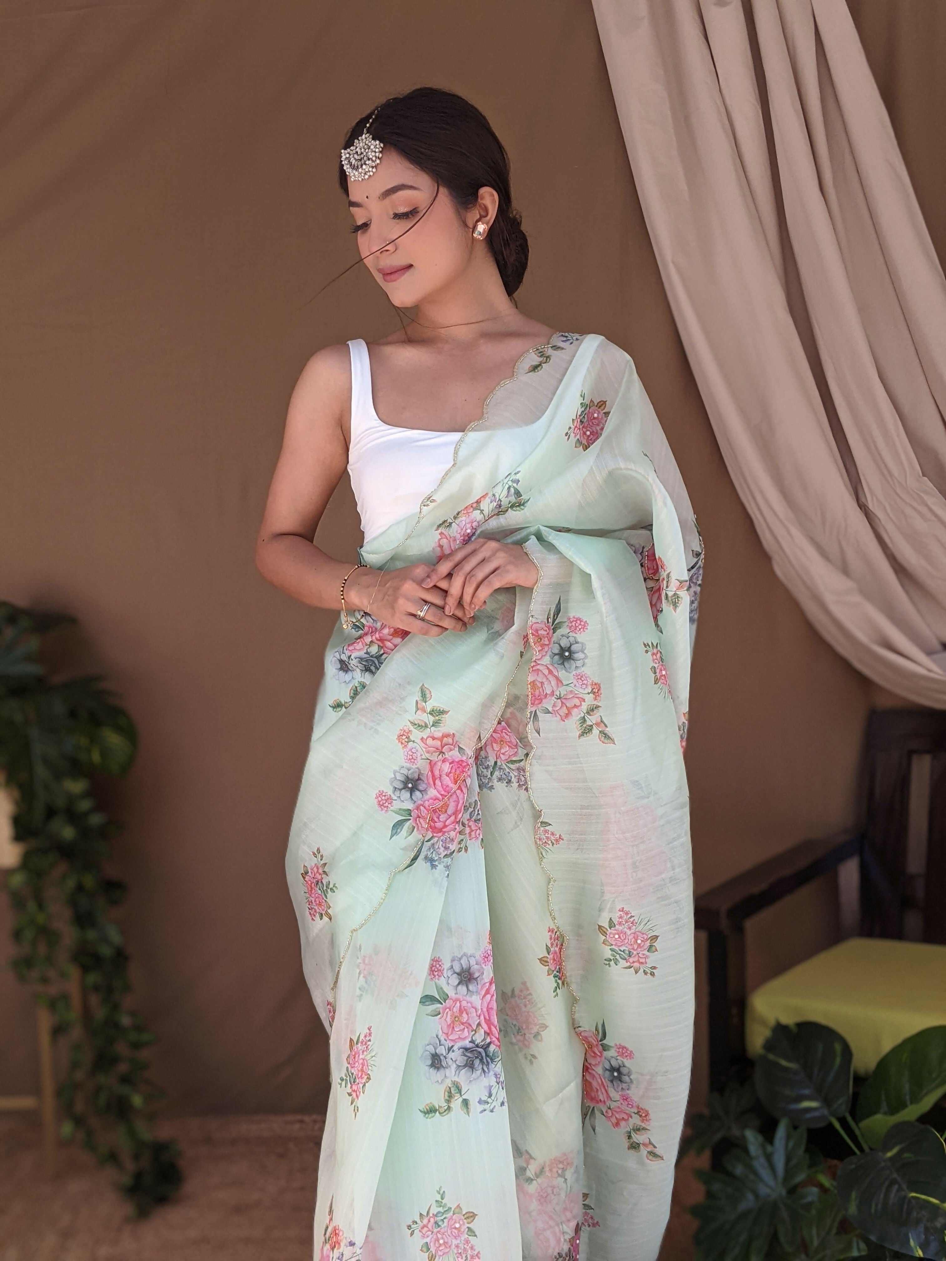 Vamsee Khadi Khatali Green Khadi Organza Saree