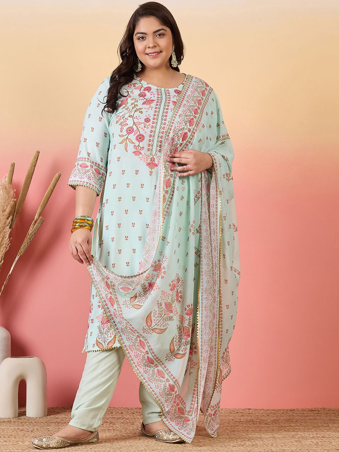 Sztori Women Floral Printed Regular Kurta with Trousers & With Dupatta